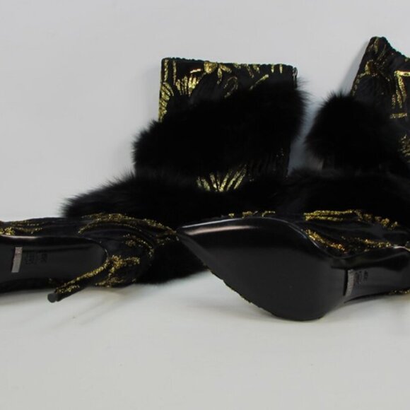 Jennifer Le BLK GLD X (RUNWAY) Thigh Boots RETAILS $1,150 REAL LEATHER & FOX FUR - Picture 9 of 10